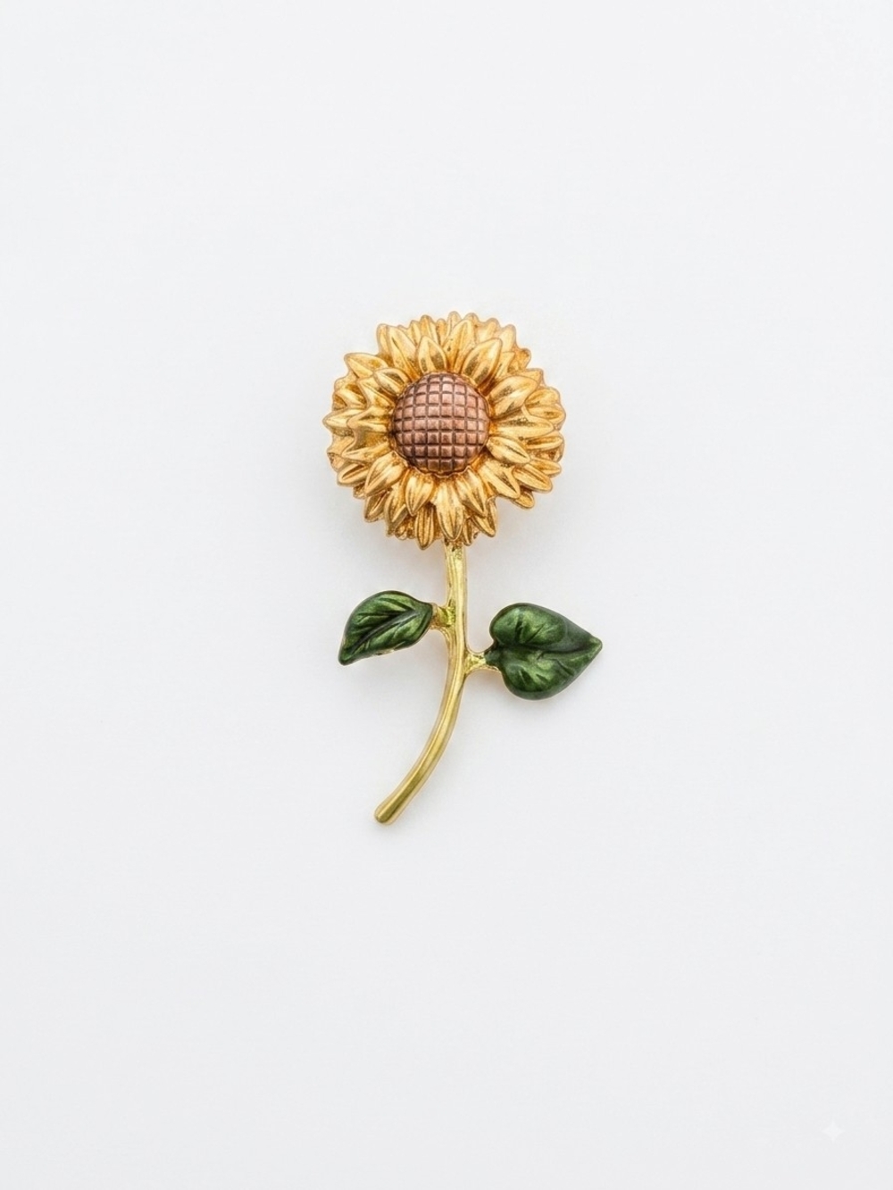 Gold and Green Sunflower Brooch - Elegant Floral Pin